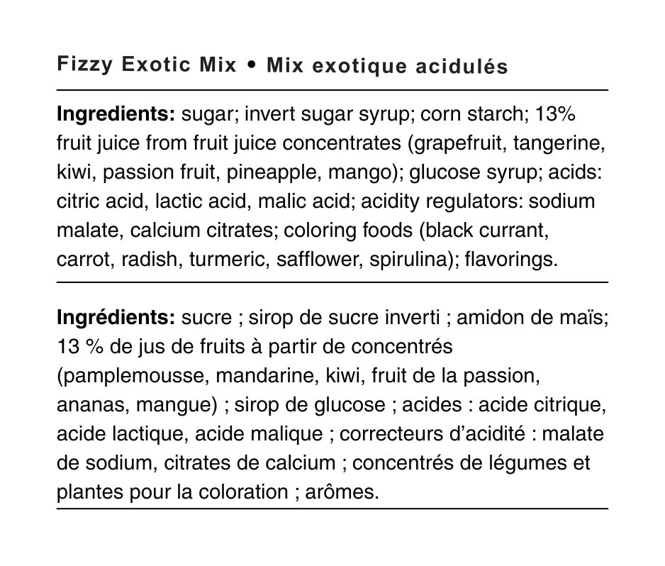 Ingredients - Fizzy Exotic Mix