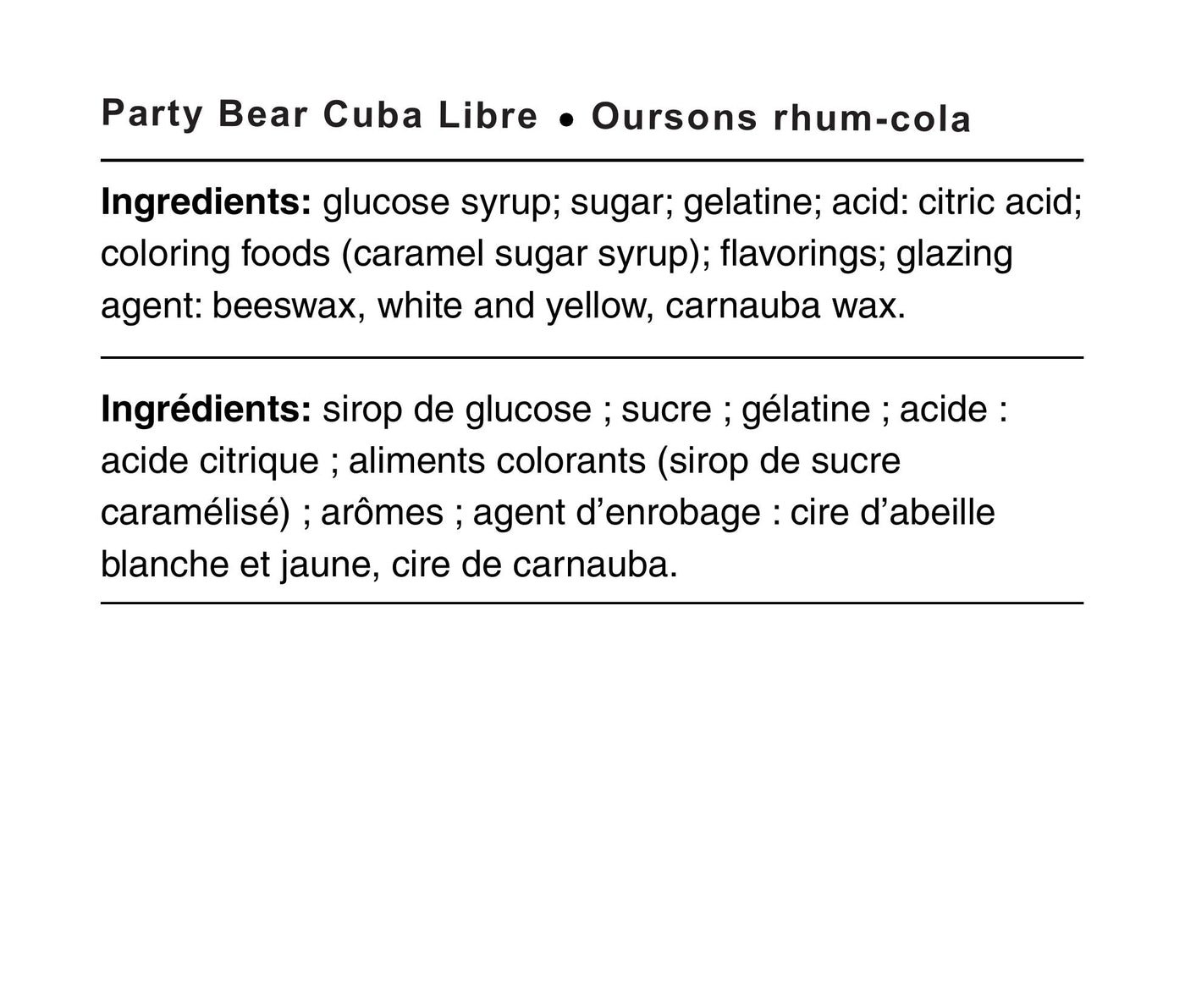 Ingredients - Party Bear Cuba Libre