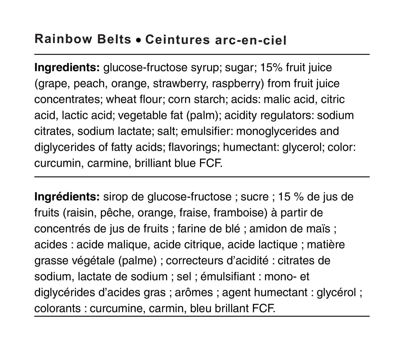 Ingredients - Rainbow Belts