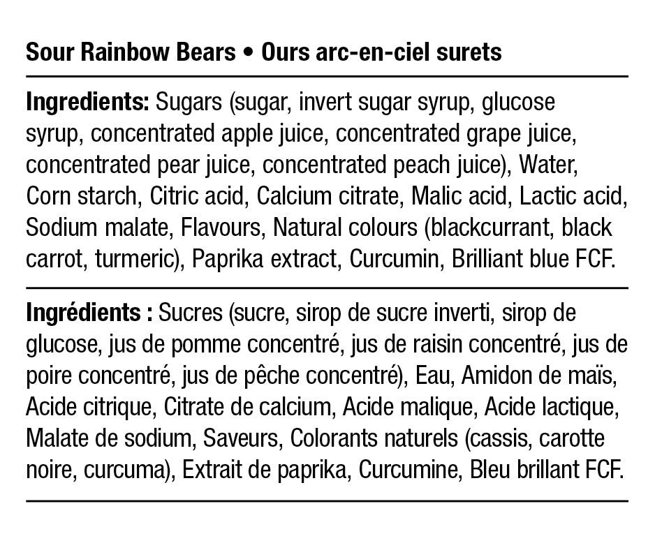 Ingredients - Sour Rainbow Bears